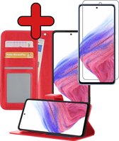 Hoesje Geschikt voor Samsung A53 Hoesje Book Case Hoes Portemonnee Cover Walletcase Met Screenprotector - Hoes Geschikt voor Samsung Galaxy A53 Hoes Bookcase Hoesje - Rood