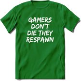 Gamers don't die T-shirt | Gaming kleding | Grappig game verjaardag cadeau shirt Heren – Dames – Unisex | - Donker Groen - XL