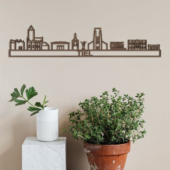 Skyline Tiel (mini) Notenhout Wanddecoratie Voor Aan De Muur Met Tekst City Shapes