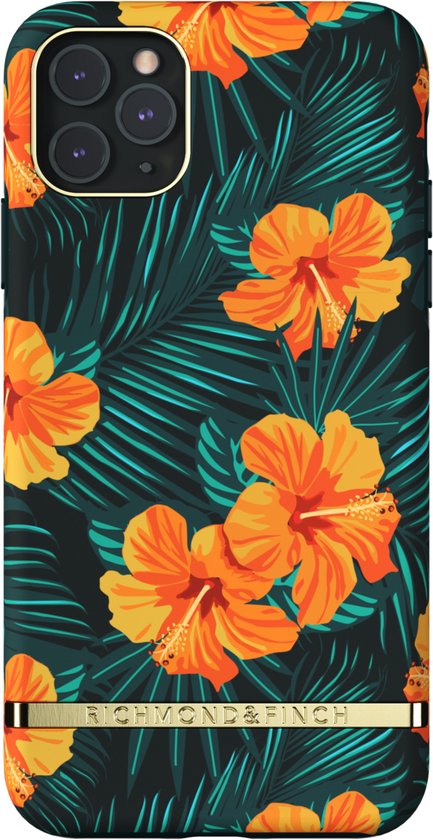 Richmond & Finch Orange Hibiscus bloemen en palmbladeren hoesje voor iPhone 11 Pro Max - kleurrijk