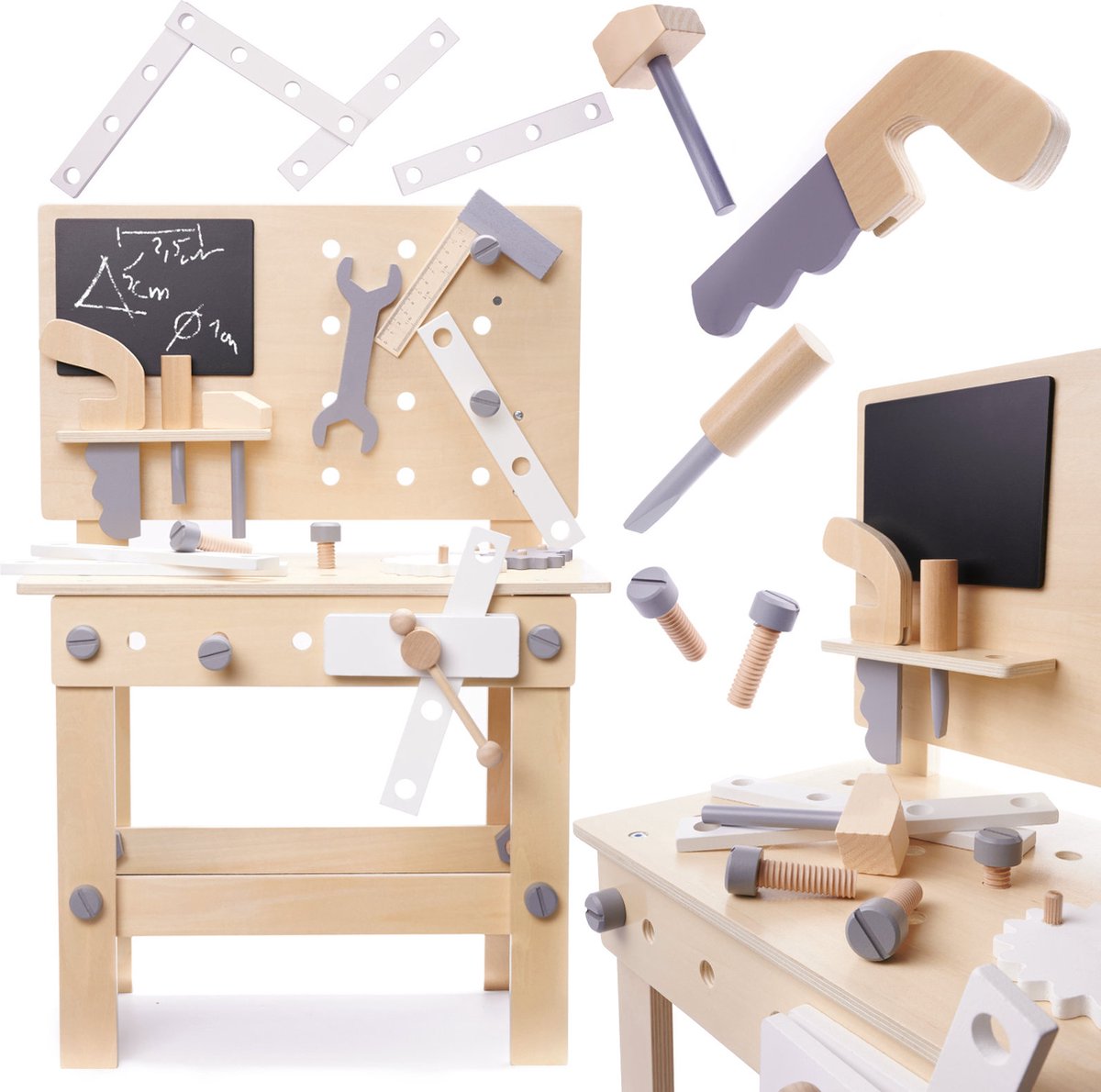 Houten Speelgoedgereedschapsset - Werkplaats met gereedschap op tafel - DIY - Set - Merkloos