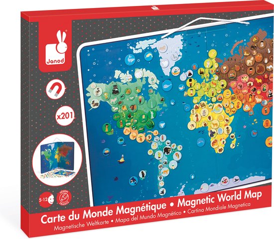 Janod Wereldkaart Dieren Magnetisch - 201 Magneten | Games | bol.com