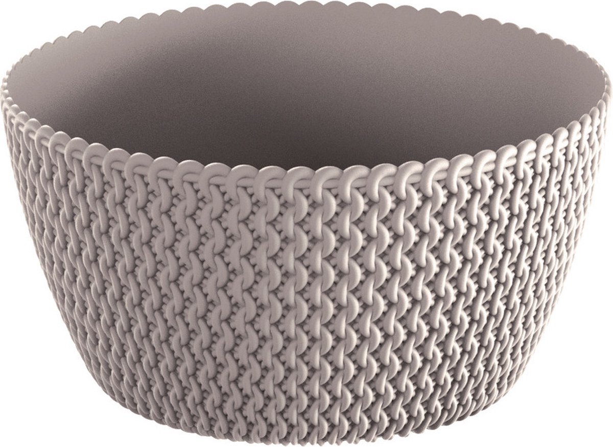 Tafelstuk plantenpot/bloempot kunststof dia 24 cm en hoogte 12 cm in het taupe/beige voor binnen/buiten