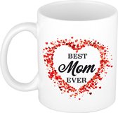 Best mom ever mok / beker wit met hartjes - cadeau Moederdag / verjaardag