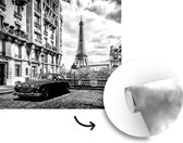 Behang - Fotobehang Vierkante zwart-wit foto van de Eiffeltoren in Parijs - zwart wit - Breedte 280 cm x hoogte 280 cm