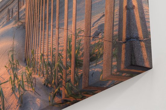 Artaza Canvas Schilderij Strand en Zee vanuit Duinen met Zonsondergang - 120x80 cm - Groot - Wanddecoratie Woonkamer - Schilderijen - Muurdecoratie