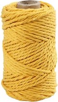 Macramé koord, geel, L: 55 m, d: 4 mm, 330 gr/ 1 rol