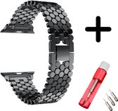 Strap-it Stalen band hexagons - Geschikt voor Apple Watch bandje - Series 1/2/3/4/5/6/7/8/9/SE/Ultra (2) - Zwart - Unieke RVS band met hexagon schakels - Voor maat: 42 mm 44 mm 45 mm 49 mm - Met inkorter toolkit