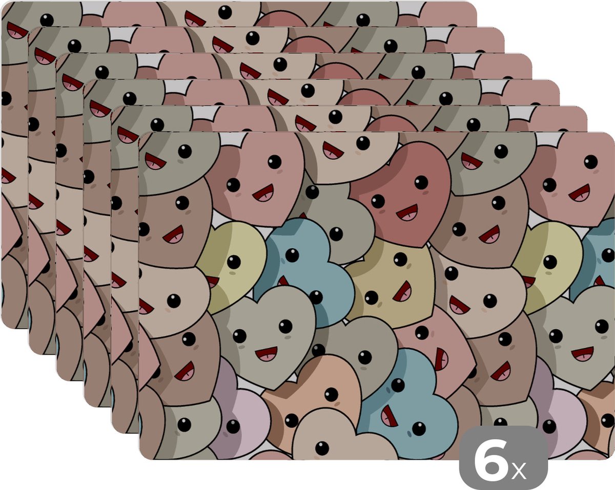 Placemat - Placemats kunststof - Hart - Patroon - Baby - 45x30 cm - 6 stuks - Hittebestendig - Anti-Slip - Onderlegger - Afneembaar