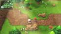 Twee personages lopen op een pad in een groen gebied.