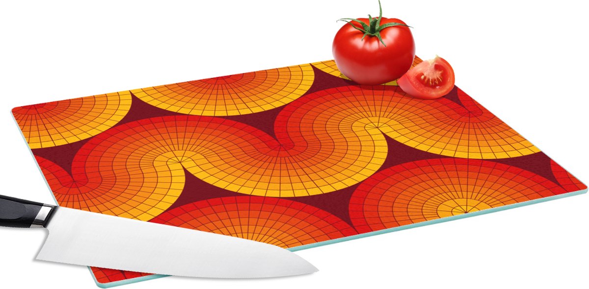 Glazen Snijplank - 39x28 - Design - Retro - Rood - Abstract - Snijplanken Glas