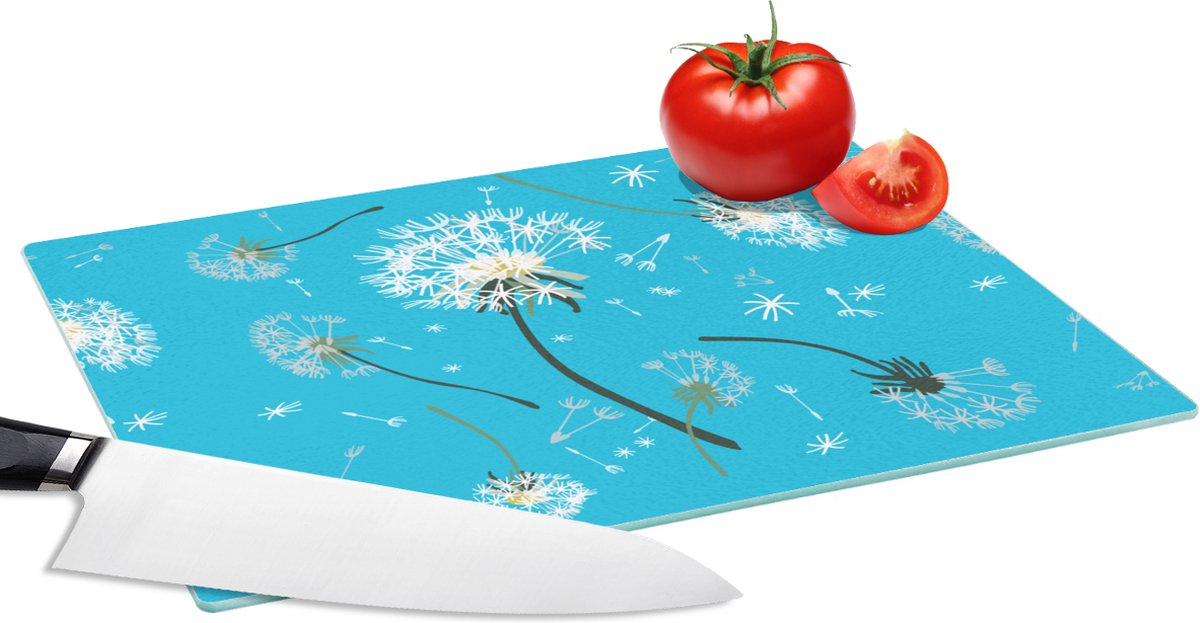Glazen Snijplank - 28x20 - Design - Plant - Paardenbloem - Snijplanken Glas