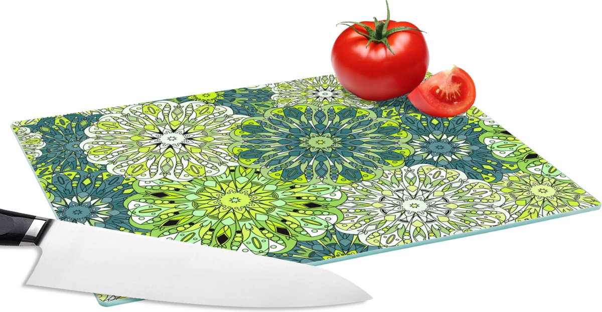 Glazen Snijplank - 28x20 - Mandala - Limoen - Groen - Patronen - Snijplanken Glas
