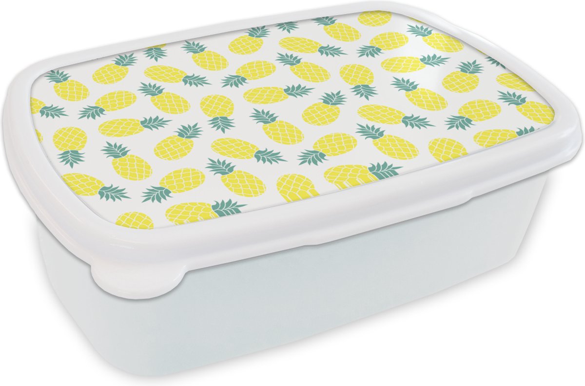 Broodtrommel Wit - Lunchbox - Brooddoos - Zomer - Tropisch - Design - Ananas - 18x12x6 cm - Volwassenen