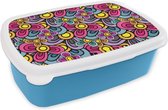 Lunch box Blauw - Lunch box - Boîte à pain - Motif - Hippie - Fleurs - Violet - 18x12x6 cm - Enfants - Garçon