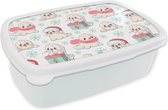 Broodtrommel Wit - Lunchbox - Brooddoos - Zeehonden - Kinderen - Kerst - Winter - Patroon - 18x12x6 cm - Volwassenen