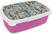 Broodtrommel Roze - Lunchbox - Brooddoos - Patronen - Lijn - Wit - 18x12x6 cm - Kinderen - Meisje