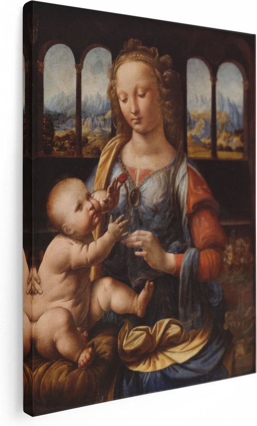 Artaza Canvas Schilderij Madonna met de Anjer - Leonardo da Vinci - Kunst - Canvas Print