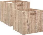 Set de 2x panier de rangement/panier d'armoire 29 litres marron/naturel en bois 31 x 31 x 31 cm - Boîtes de Boîtes de rangement - Paniers à compartiments