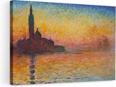 Artaza Canvas Schilderij San Giorgio Maggiore in Schemerlicht - Zonsondergang in Venetië - Claude Monet - 90x60 - Kunst - Canvas Print - Muurdecoratie