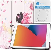 Tablet hoes & 2-Pack Screenprotector geschikt voor iPad 2021 / 2020 / 2019 - 10.2 Inch - Auto Wake/Sleep functie - Flower Fairy