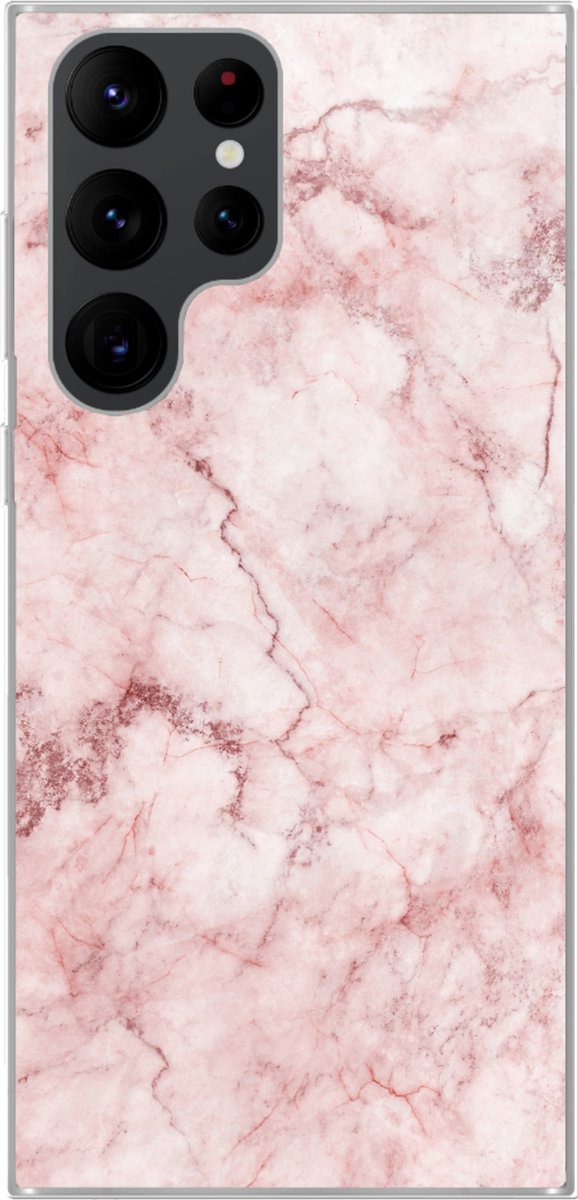Telefoonhoesje Geschikt voor Samsung Galaxy S22 Ultra hoesje - Marmer print - Roze - Luxe - Siliconen Telefoonhoesje Telefoonhoesje
