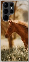 Geschikt voor Samsung Galaxy S22 Ultra hoesje - Paard - Licht - Weide - Siliconen Telefoonhoesje