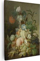 Artaza Canvas Schilderij Stilleven met Bloemen en Fruit - Jan Evert Morel - 80x100 - Groot - Kunst - Wanddecoratie Woonkamer