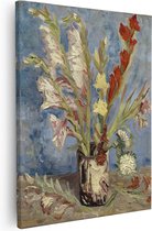 Artaza Canvas Schilderij Vaas met Gladiolen en Chinese Asters - Vincent van Gogh - 80x100 - Groot - Kunst - Wanddecoratie