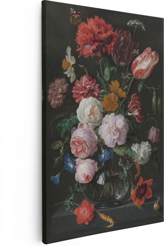 elk verdieping Boom Artaza Canvas Schilderij Stilleven met Bloemen in een Glazen Vaas - Jan  Davidsz de... | bol.com