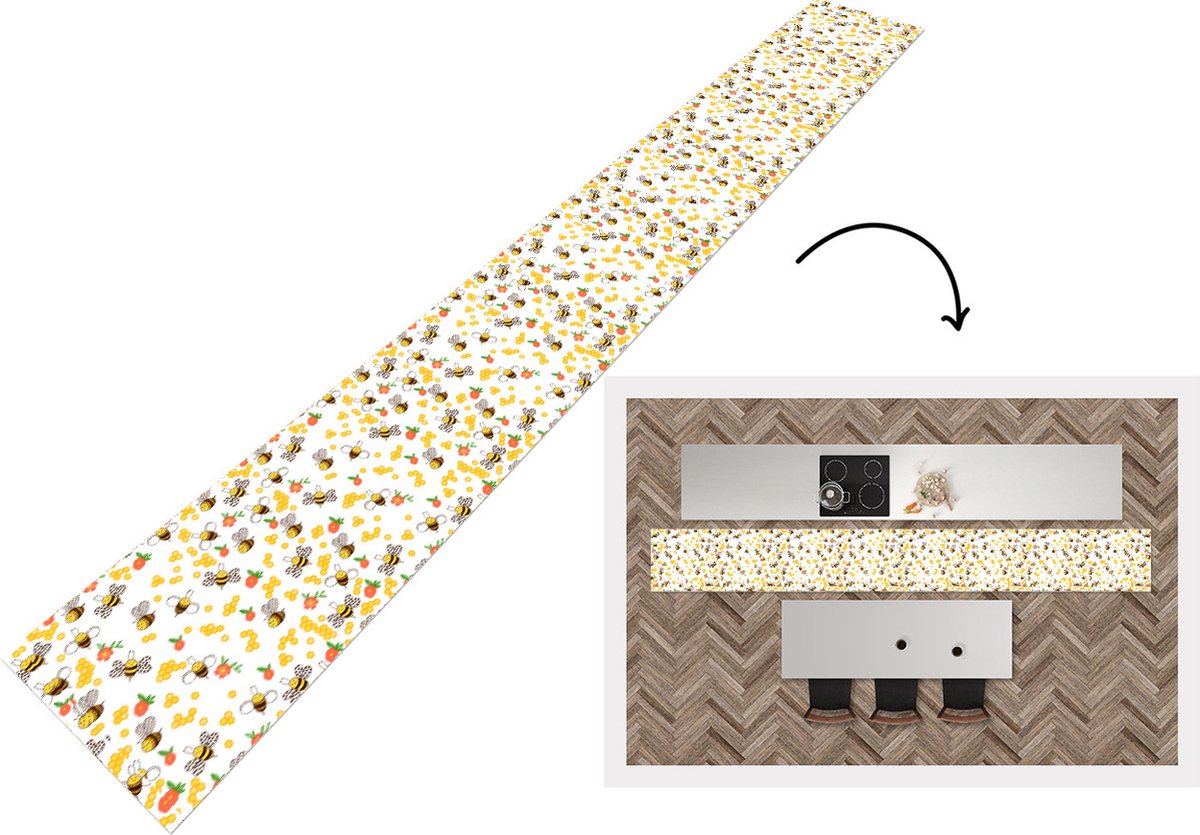 KitchenYeah Keukenloper - Keukenmat - Honing - Bij - Bloemen - Patronen - Lente - 400x50 cm - Keuken vloerkleed Multicolor