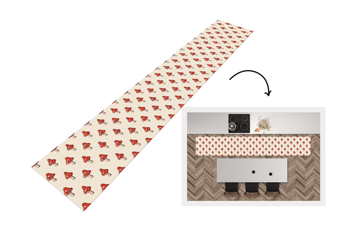 KitchenYeah Keukenloper - Keukenmat - Patronen - Herfst - Paddenstoel - Rood - Keuken vloerkleed Multicolor