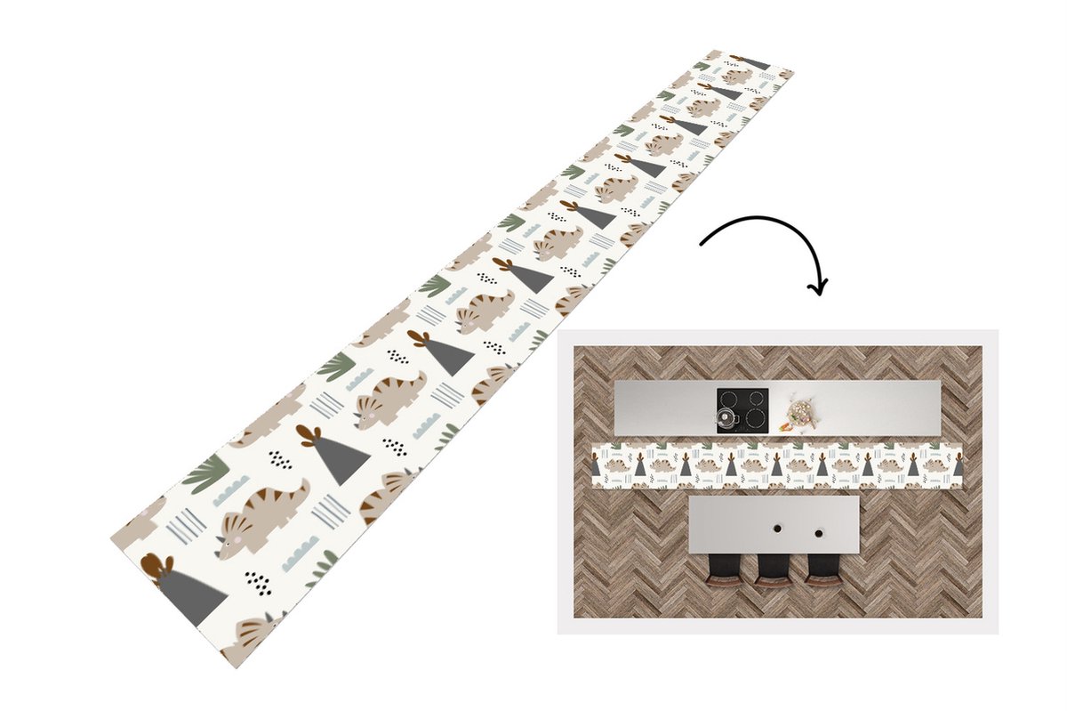 KitchenYeah Keukenloper - Keukenmat - Jongens - Kinderen - Patroon - Dinosaurus - Keuken vloerkleed multicolor, foto 3