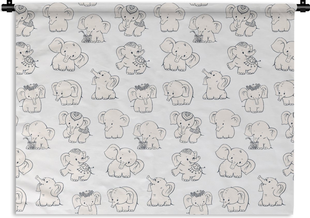 Wandkleed - Wanddoek - Olifant - Patroon - Baby - 60x45 cm - Wandtapijt