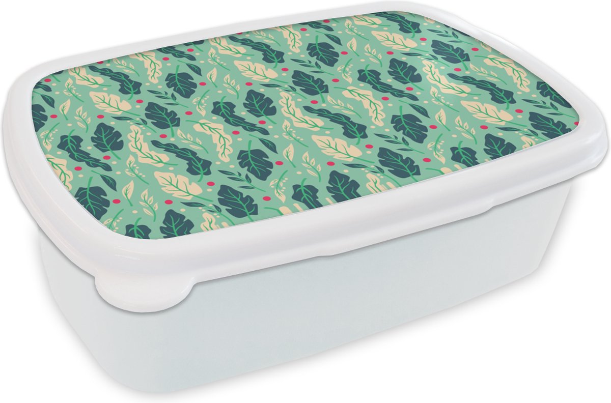 Broodtrommel Wit - Lunchbox - Brooddoos - Bladeren - Bes - Patroon - Winter - 18x12x6 cm - Volwassenen