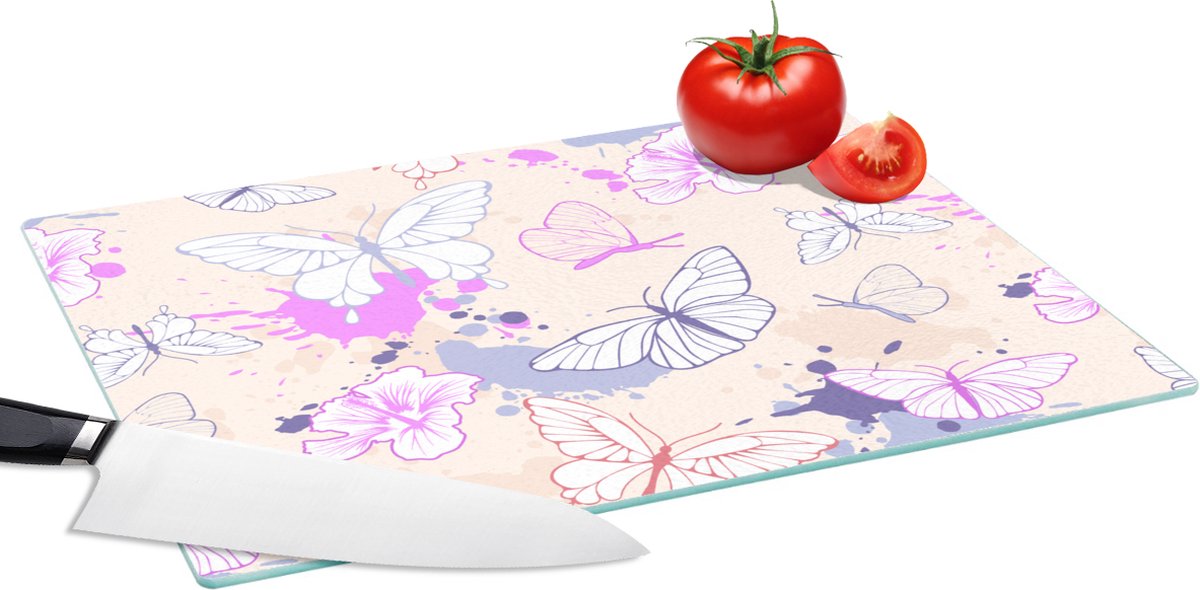 Glazen Snijplank - 39x28 - Vlinder - Patronen - Bloemen - Snijplanken Glas