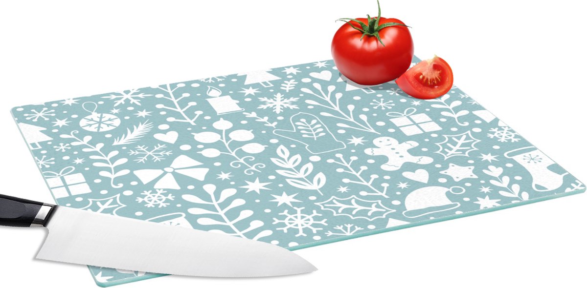 Glazen Snijplank - 39x28 - Winter - Sneeuw - Patronen - Wit - Snijplanken Glas