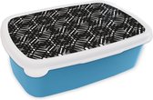 Broodtrommel Blauw - Lunchbox - Brooddoos - Patroon - Zwart Wit - Geometrie - 18x12x6 cm - Kinderen - Jongen