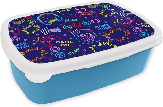 Boîte à lunch Blauw - Boîte à lunch - Boîte à lunch - Gaming - Néon - Casque - Design - 18x12x6 cm - Enfants - Garçon - Cadeau Sinterklaas - Distribution de cadeaux pour enfants - Cadeaux chaussures Sinterklaas