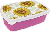 Broodtrommel Roze - Lunchbox - Brooddoos - Zonnebloem - Patronen - Bloemen - 18x12x6 cm - Kinderen - Meisje