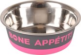 Flamingo eet- en drinkpot bone appetit donkergrijs & fuchsia & zilver rond - l | 21.5cm l x 21.5cm b x 7cm h - 1700ml - ∅ 21.5cm