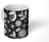 Mok - Koffiemok - Vintage - Fruit - Zwart Wit - Patronen - Mokken - 350 ML - Beker - Koffiemokken - Theemok