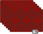 Placemat - Placemats kunststof - Chinees - Patronen - Rood - 45x30 cm - 6 stuks - Hittebestendig - Anti-Slip - Onderlegger - Afneembaar