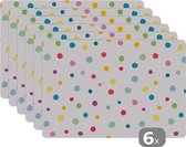 Placemat - Placemats kunststof - Confetti - Stippen - Patroon - 45x30 cm - 6 stuks - Hittebestendig - Anti-Slip - Onderlegger - Afneembaar
