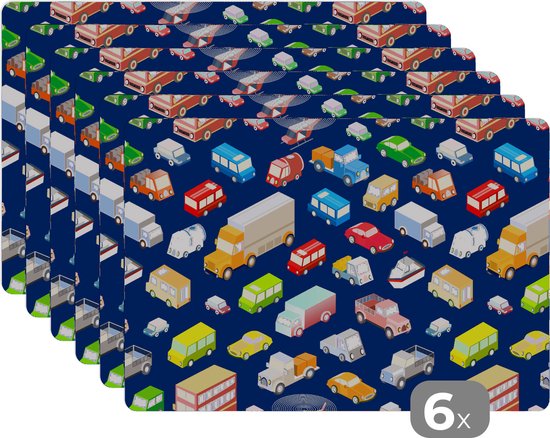 Set de table - Motif - Voiture - Circulation - 45x30 cm - 6 pièces - Résistant à la chaleur - Antidérapant - Pad - Amovible