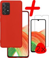 Samsung Galaxy A33 Hoesje Siliconen Met 2x Screenprotector - Samsung Galaxy A33 Case Hoes Met 2x Screenprotector - Rood