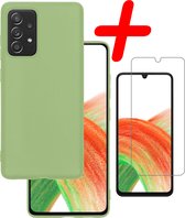 Hoes Geschikt voor Samsung A33 Hoesje Siliconen Back Cover Case Met Screenprotector - Hoesje Geschikt voor Samsung Galaxy A33 Hoes Cover Hoesje - Groen