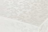 Tafelzeil/tafelkleed Damast ivoor witte barok krullen print 140 x 220 cm - Tuintafelkleed