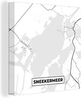 Canvas Schilderij Sneekermeer - Friesland - Plattegrond - Kaart - Stadskaart - 50x50 cm - Wanddecoratie