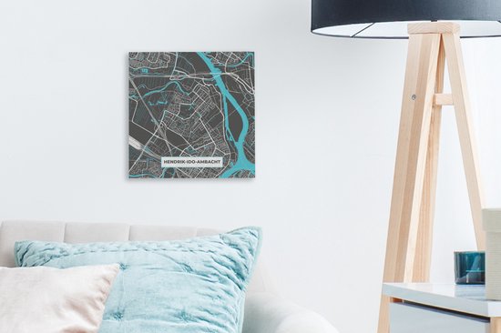 Peinture sur toile Hendrik-Ido-Ambacht - Carte - Plan de la ville - Plan d'étage - Blauw - 20x20 cm - Décoration murale